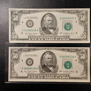 1977 ($50) Two  "Consecutive" Fed Res Notes - Cleveland, OH. Nice Condition - Picture 1 of 10