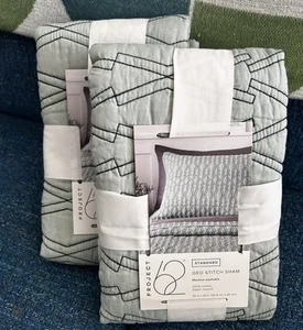 NEW Set Of 2 Geo Stitch Sham - Project 62 Standard Sham Sage Green - Picture 1 of 3
