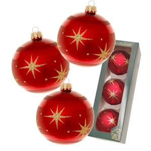 3 bolas de árbol de Navidad bola de Navidad adornos de árbol de Navidad cáncer vidrio Lauscha rojo oro - Imagen 1 de 2