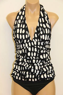 全新 I.N.C.  INC 泳装比基尼 1 件 6 码 BLK 白色 — 第 1/4 张图片