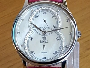 NUEVO reloj de vestir para damas de cuero rosa Royal London cristal adornado con cara de perlas - Imagen 1 de 8