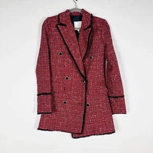 Chaqueta Avec Les Filles Doble Pecho Tweed Boucle Tejida Texturizada Borde Flecos - Imagen 1 de 4