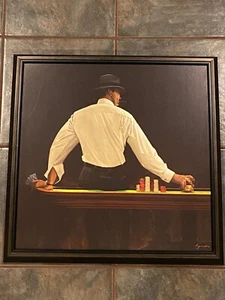 PICKUP ONLY "Winning Hand" Brent Lynch Artwork Painting Framed 19" x 19" Poker - Picture 1 of 15