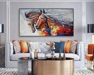 Hand Painted Colorful Horse Animal Abstract Oil Painting On Canvas Wall Art Deco