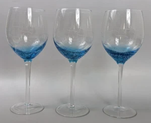Abbott Collection Blue/Clear Fish Cut Goblets Set of 3 Wine Glasses - Picture 1 of 16