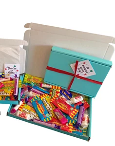 Pequeñas golosinas! DUO caja de dulces retro. Cumpleaños/Gracias etc. Personalizar - Imagen 1 de 14