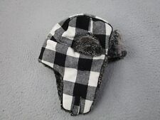 City Hunter Trapper Hat Black White Plaid fur lined wool blend