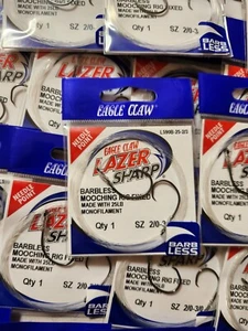 Lot Of 50 Eagle Claw L590B Barbless Fixed Mooching Rigs 25 lb 2/0 and 3/0 hooks - Picture 1 of 3