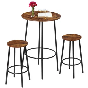 Bar Table and Chairs Set 3 Piece Pub Table with Stools Wooden Top for Kitchen - Picture 1 of 18