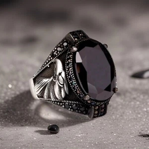 Massiver 925 Sterling Silber Schmuck Adlerkopf Onyx Edelstein Herren Ring Gr. 7-15 - Bild 1 von 4