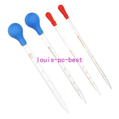 Graduated Pipettes, 1set 4 Pack 1ml 2ml 5ml 10ml Glass Pipette with Bulb - Image 1 of 4