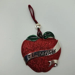 Apple #1 Teacher Metal Christmas Ornament 3" Holiday 2009 - Picture 1 of 5