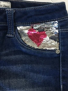 Girls Favorite Denim Jeans 6 to 6X Girls Sequin Heart on pocket Jegging - Picture 1 of 6