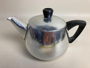 Vintage 1970s Decorative Aluminum Teapot Silver With Black Handles - Picture 1 of 6