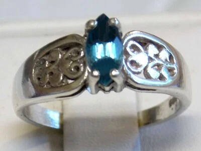 НАТУРАЛЬНЫЙ Лондон синий топаз размер 6,5 кольцо 925 пробы MQ филигранный сделано в США - Изображение 1 из 4