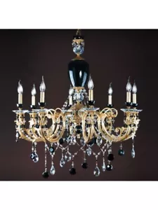 SWAROVSKI BRASS, CERAMIC AND CRYSTAL CHANDELIER - Picture 1 of 2