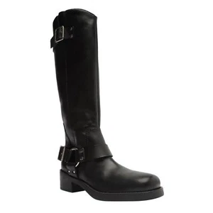 Arezzo Women's Clara Leather Knee High Moto Boots Black Size 5 - Picture 1 of 4