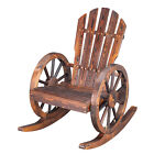 Garden Outdoor Fir With Wooden Wheel Wooden Rocking Chair Carbonized Color