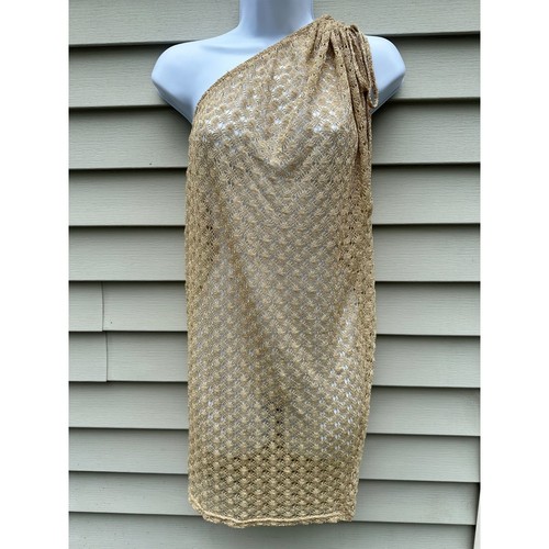 UNDERCOVER Abito copricostume vintage Victoria's Secret oro all'uncinetto una spalla taglia L XL