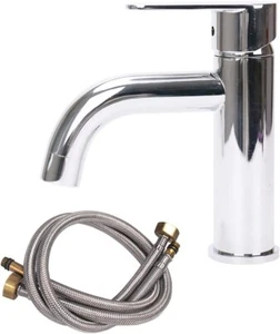 Grifo de cobre para lavabo de baño con manguera de suministro níquel cepillado manija única - Imagen 1 de 11