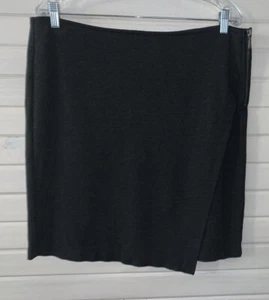 Cabi Sz 14 Skirt Charcoal Gray Stretch Ponte Knit Faux Wrap Pencil Zip 998 EUC - Picture 1 of 9