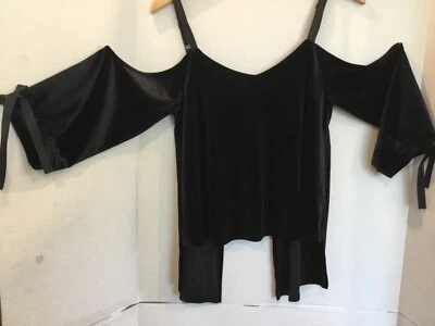 NUEVO CON ETIQUETAS ROMEO & JULIET COUTURE S Negro Terciopelo Top Espalda Abierta Hombro Frío Cinta Corbata Foto 1 de 4