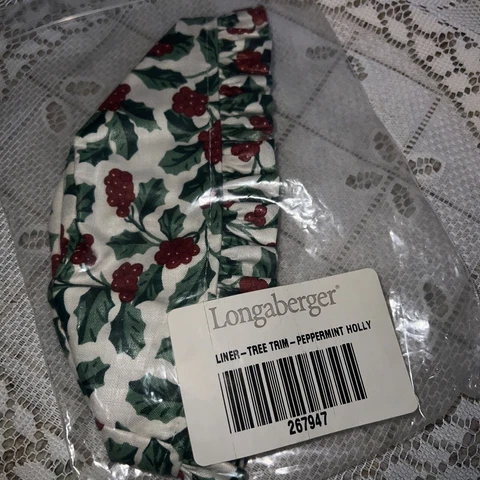 Longaberger 1999 Tree Trimming Peppermint Basket Liner - Traditional Holly Cover