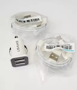 Compact mini dual port car usb fast charger two iphone charging cables - Picture 1 of 1