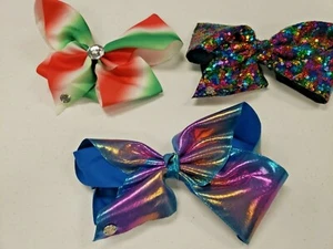 Jojo Siwa 3 Bow Lot Red Green, Purple Blue, Sequin Rainbow. SEE PICS - Picture 1 of 5