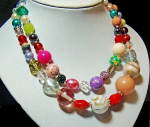 Handmade Double Strand Multi Coloured Beaded Necklace - Imagen 1 de 6