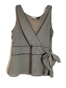 Covington Damen 12 braun weiß gestreifte Bluse ärmellos Schleife Detail Karriere Top - Bild 1 von 5