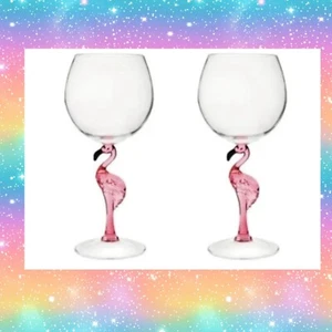 Novogratz Tropical Flamingo 20Oz Acrylic Wine Glass SET OF TWO - NEW - Picture 1 of 5