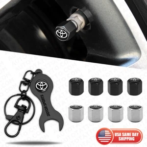 4x Toyota Hex Car Tire Wheel Air Stem Dust Valve Cap Cover + Wrench Keychain - Picture 1 of 7