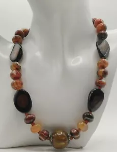 COLLAR DE COLECCIÓN MARRÓN ROJO ÁGATA CUENTAS CREPITANTES DE FUEGO LG CUENTAS CENTRALES GEODA REBANADAS? - Imagen 1 de 5
