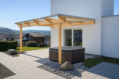 BREITE: 4.080 mm | Terrassenüberdachung | Leimbinder| 16 mm Stegplatten X