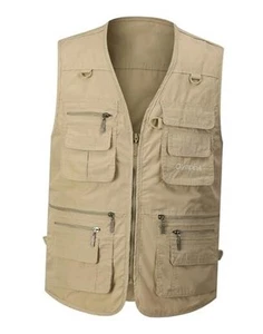 Men's Fishing Vest Utility Safari Travel Vest with Pockets Outdoor Large Khaki - Picture 1 of 6