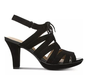 Naturalizer Womens Desi Dress Pumps Sandals 6 Black Suede Slingback Party Work - Picture 1 of 14