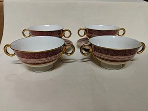 2 Sets Theodore Haviland Purpurrot Mosaik 2 Henkeltassen & Untertassen + 2 zusätzliche Tassen - Bild 1 von 6