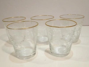 Retro Vintage Shot Glasses Floral Frosted Gold Trimmed Set of 5 - Picture 1 of 4