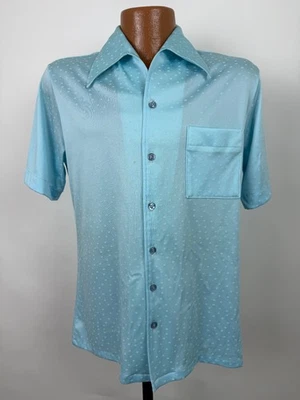 Vintage 70s Joel California Disco Shirt Men M Tight Stretchy Polka Dot Polyester - Image 1 of 4