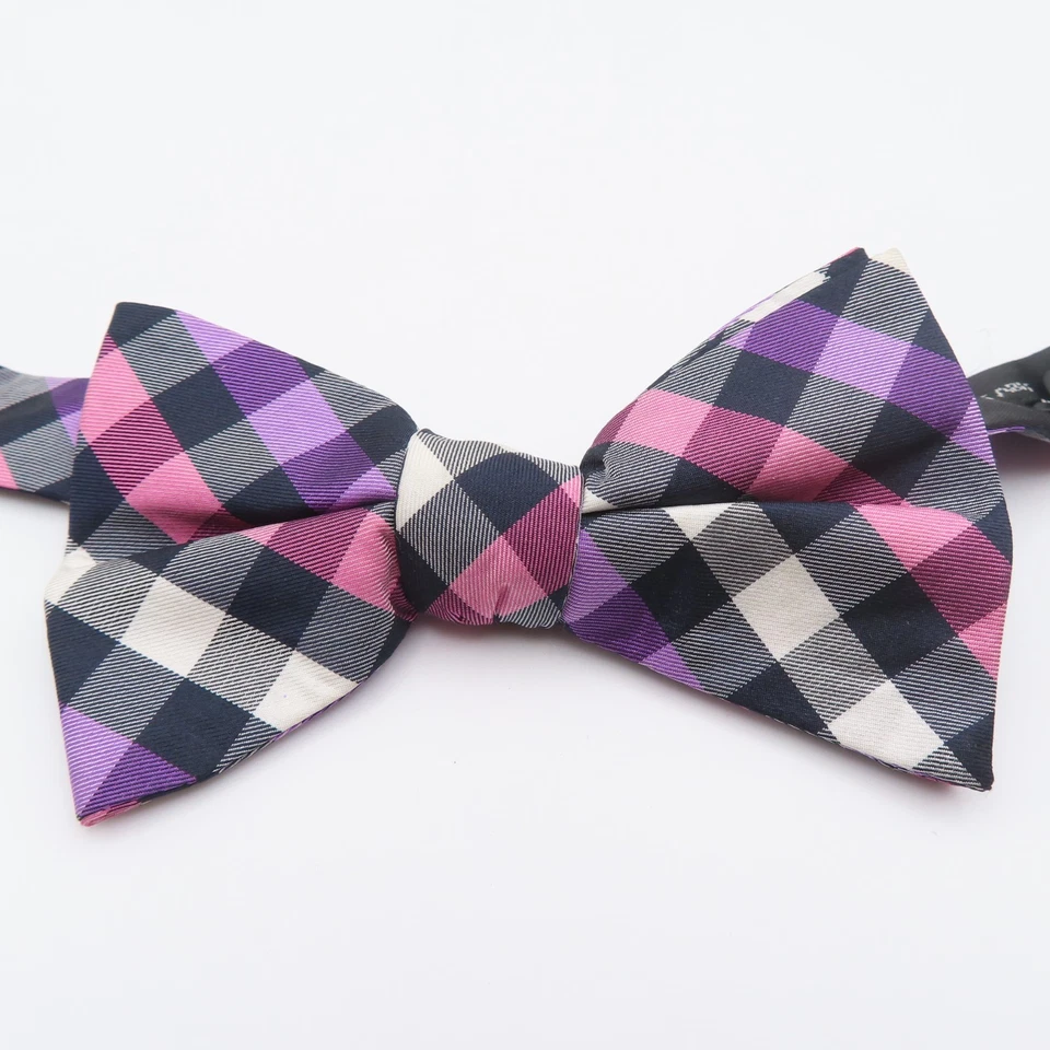 Express Bow Tie Black Pink White Check 2.5" Wide Pre Tie Silk Tuxedo - Image 1 of 4