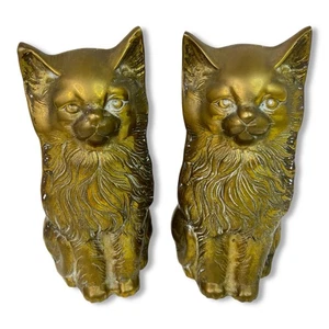 Vintage Antik Messing Katzen Buchstützen MCM Art Deco Statue Messing sitzende Katze 8" - Bild 1 von 7