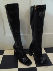 Lack-Stiefel Gr.41/42 Unisex Peeptoe Drag Zipper Stiefelette Blockabsatz schwarz - Bild 1 von 15