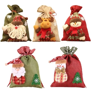 Set Of 5 Christmas Drawstring Gift Bag Various Sizes Pouches for Holiday Present - Picture 1 of 8