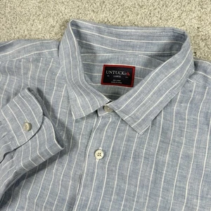UNTUCKit 100% Linen Shirt Men's Large Long Sleeve Blue White Striped - Picture 1 of 5
