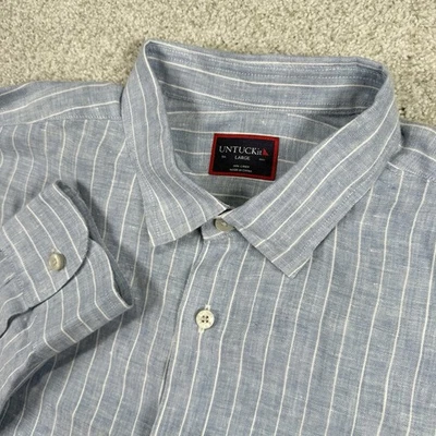 UNTUCKit 100% Linen Shirt Men's Large Long Sleeve Blue White Striped - Image 1 of 4