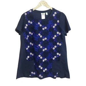 Logo Lounge by Lori Goldstein Häkel bestickt Blumen Top Shirt Taschen blau - Bild 1 von 6