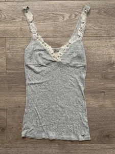 Abercrombie Fitch Top Womens Medium Gray Lace Trim Camisole Tank Y2K Babydoll - Picture 1 of 8