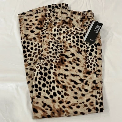 Pantalones relajados de lino de pierna ancha con estampado de leopardo tiro medio talla 6 Style & Co para mujer Foto 1 de 4