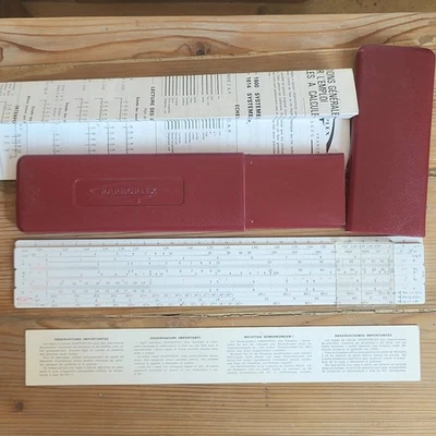 Règle à calcul Graphoplex France + Étui Bordeaux, Table de Correspondance Notice - Photo 1/4